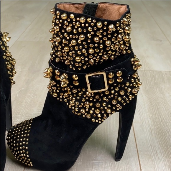 JEFFREY CAMPBELL Black Suede Gold Studded Booties - Picture 8 of 11